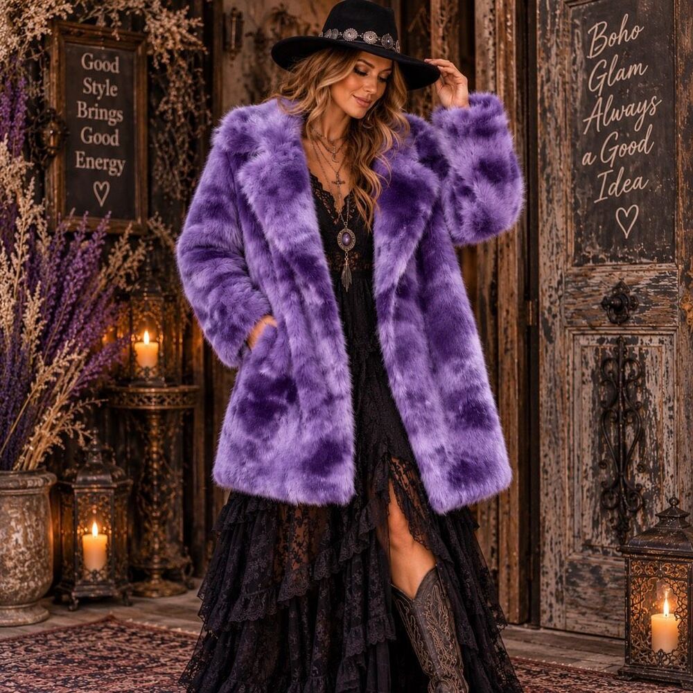 Pyramid Collection Faux Fur Jacket Plush Purple romantic coat Womens XL NEW